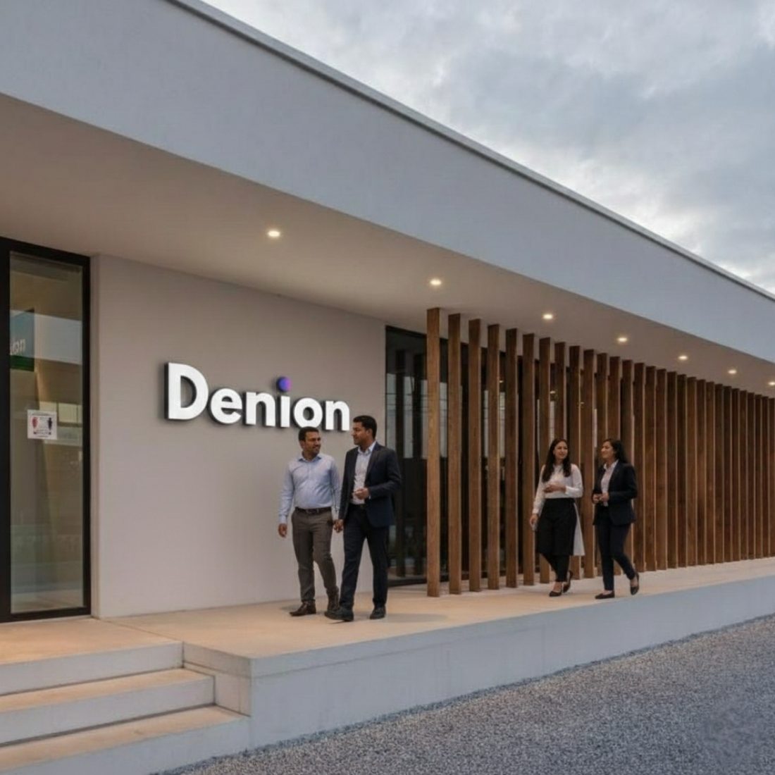 The Denion team outside the headquarters